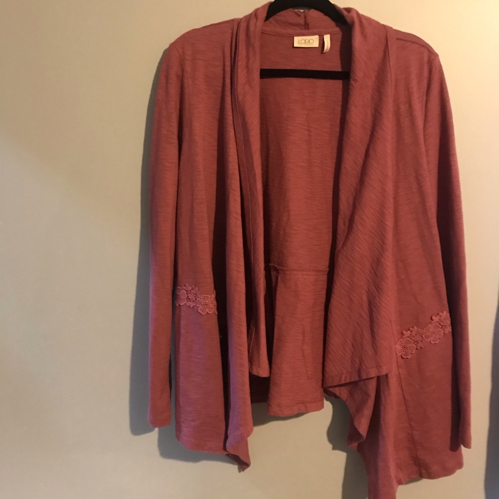 Logo Lori Goldstein mauve waterfall cardigan large